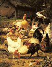Farmyard Canvas Paintings - Poultry in a Farmyard